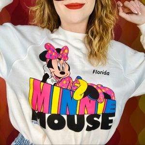 VINTAGE 80s NEON MINNIE MOUSE DISNEY CREWNECK